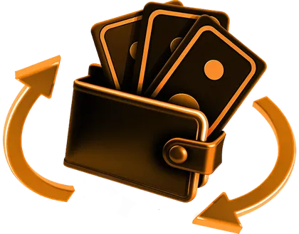 Wallet with cards and return arrows for deposits and withdrawals at Wanted Win Wallet with cards and return arrows for deposits and withdrawals at Wanted Win